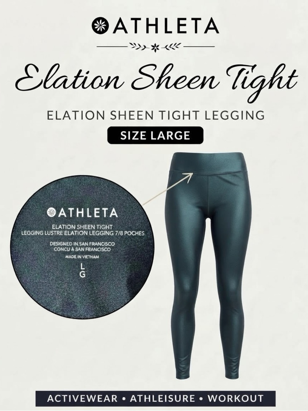 Athleta Elation Sheen Tight 7/8 Leggings Emerald Green Size L Athleisure